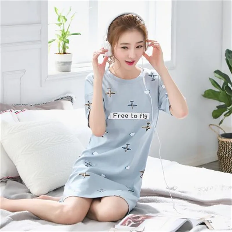 

2018 High Quality Pure Cotton Nightgowns Women Summer Dress Sleepwear Nightdress short sleeves long Nightshirt Female Nightgown