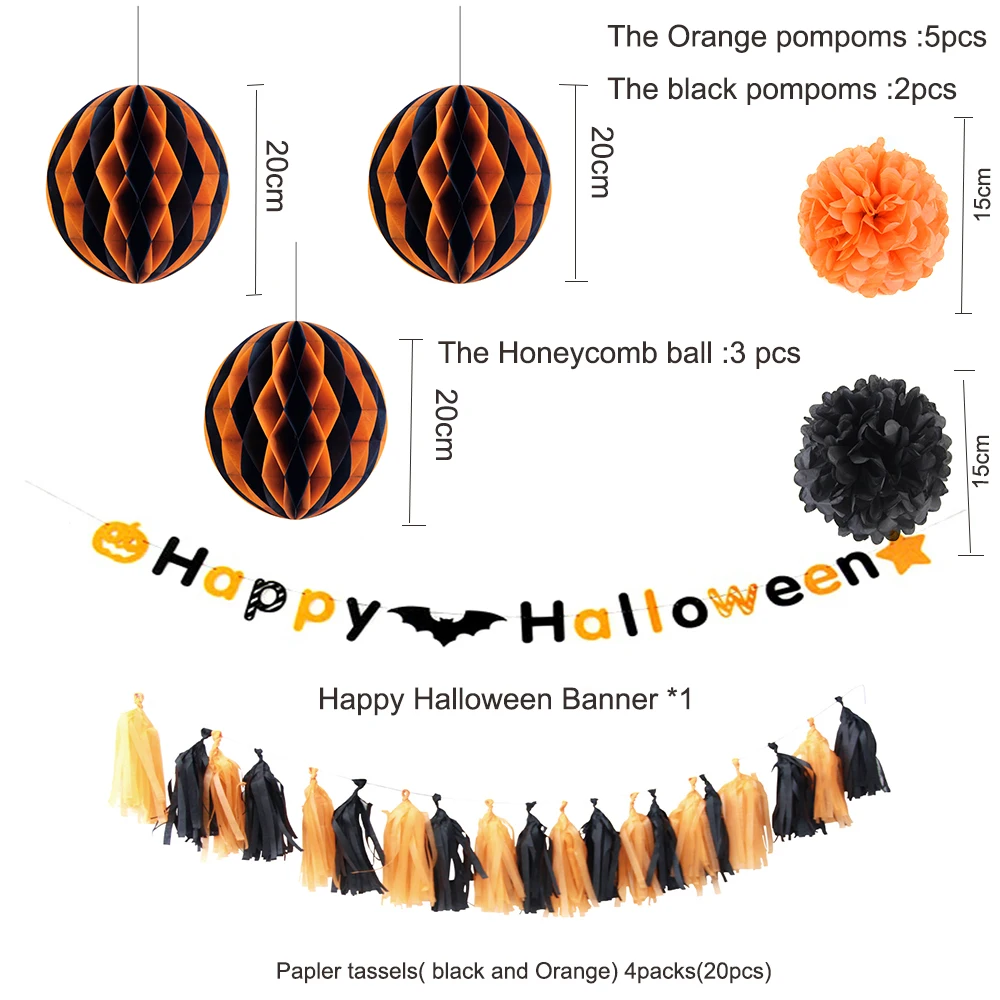 Sunbeauty 12pcs Halloween Decorations DIY Party Decoration Honeycomb Ball Decor pom poms Supplier Happy Banners | Дом и сад