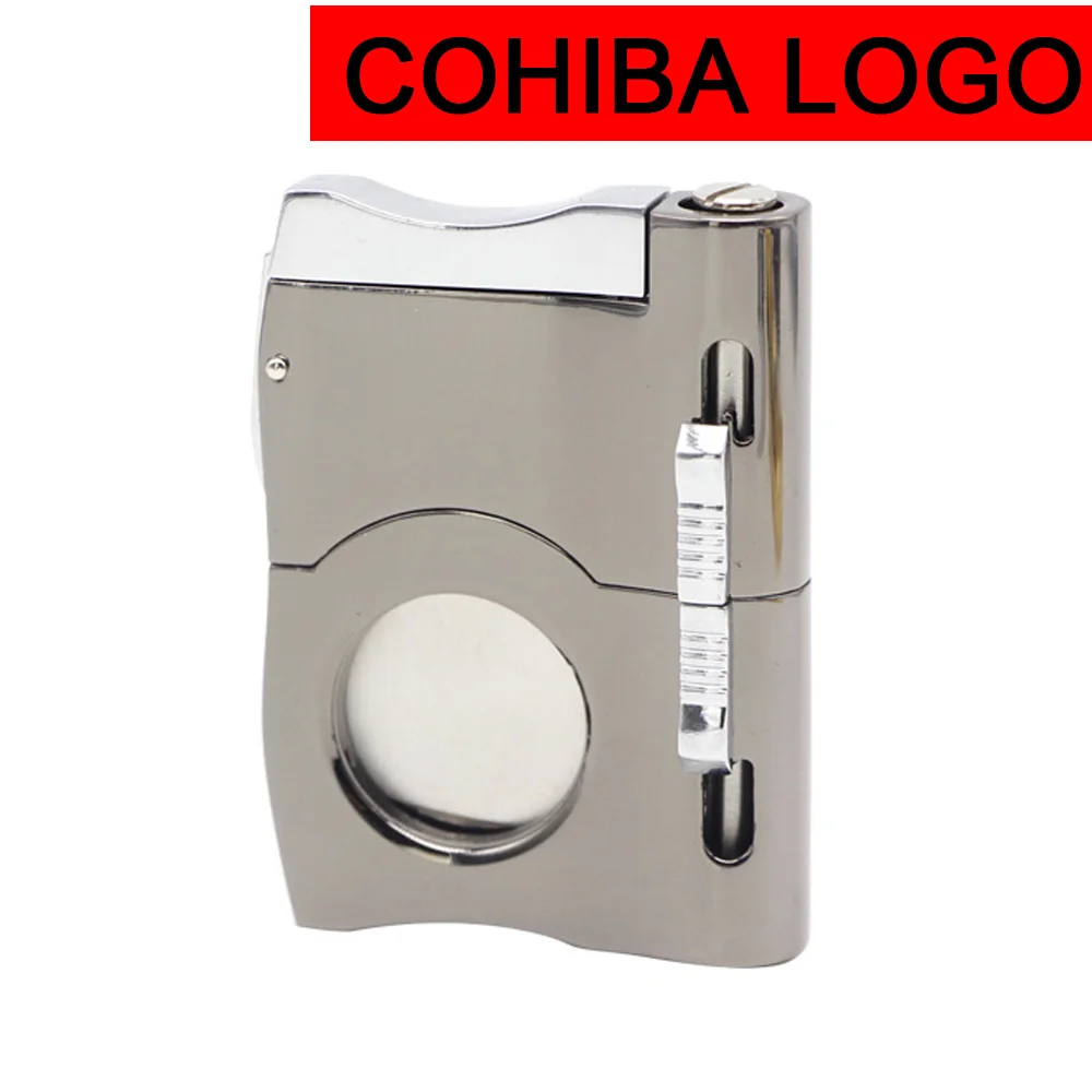 COHIBA LOGO GALINER сигары резак Встроенный 2 размера сигары удар Заблокированные лезвия Роскошные Металлические резаки сигары гильотина для сигары COHIBA - Цвет: COHIBA LOGO