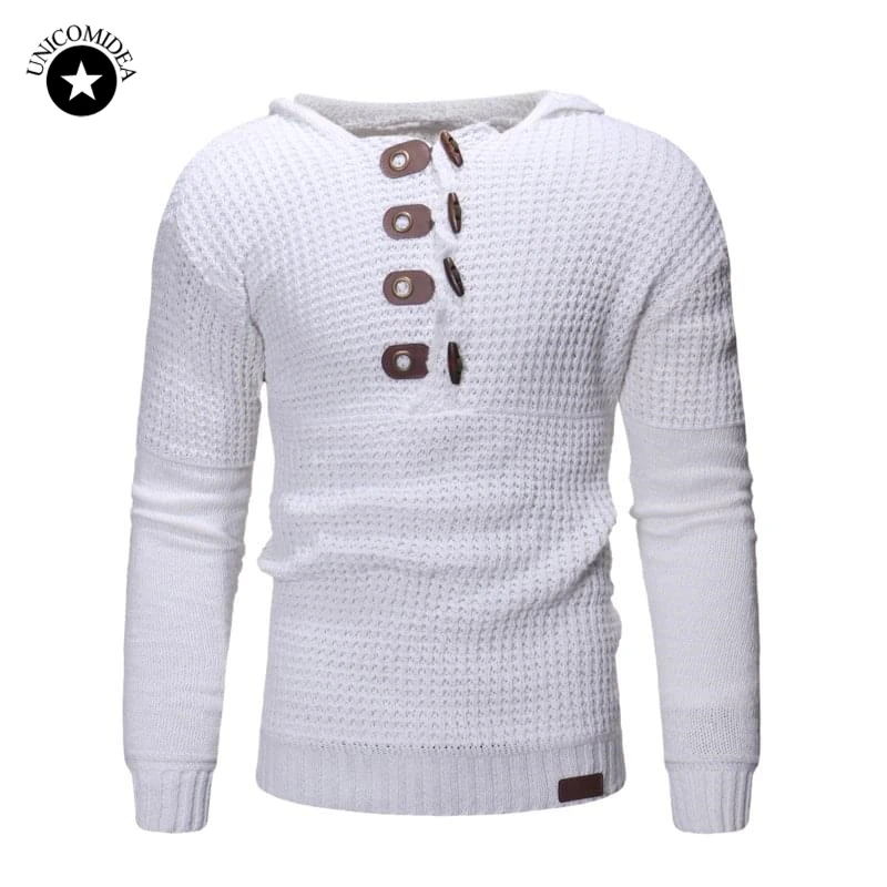 

Men's Sweater New Autumn Winter Warm Pullovers Knitted Coat Hooded Long Sleeve Solid Color Slim Fit Sportswear Sweaters Male
