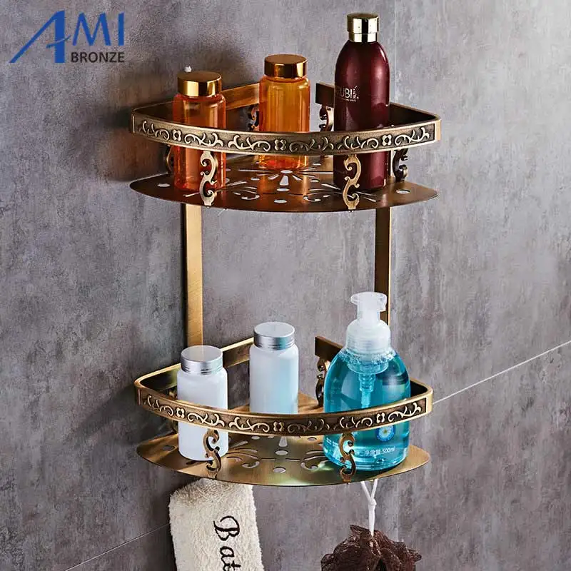 double shelf only Античный матовый резной аксессуар для ванной комнаты Полка для полотенец Держатель для полотенец держатель для бумаги ткань крючок приспособление для дома BHA01 - Цвет: double shelf only