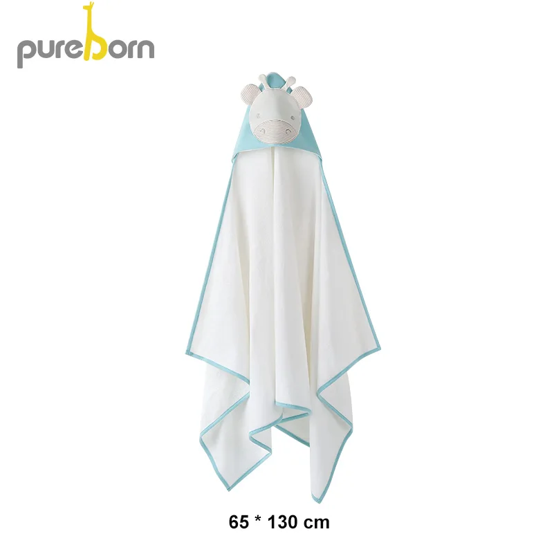 Blue cow Детское полотенце унисекс Pureborn с капюшоном и рисунком животных из мультфильма, детское банное полотенце, махровое хлопковое детское полотенце для мальчиков и девочек - Цвет: Blue cow