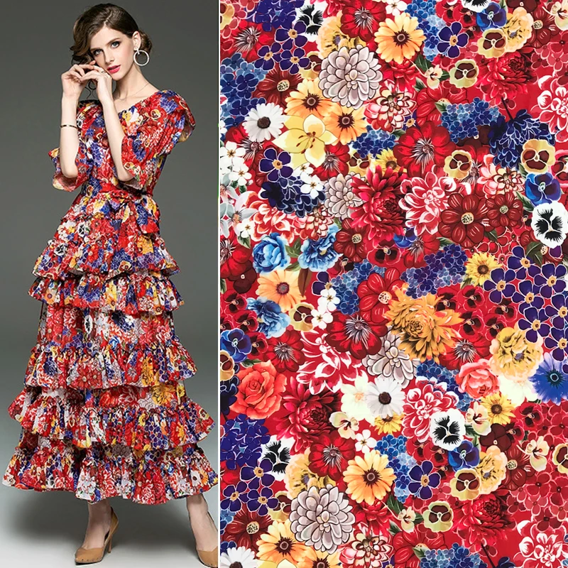 

145cm Width Multicolor Sicilian Flowers Soft Thin Polyester Chiffon Fabric for Woman Summer Dresses Skirts Blouse DIY-AF968