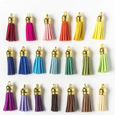 Golden mix 100pcs 20 цветов 35 мм замшевый кисточка для брелка для мобильного телефона на ремешке, ювелирные подвески, 70 шт Кожаные Кисточки DIY аксессуары - Цвет: Golden mix 100pcs