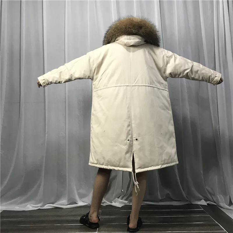 Женские парки с натуральным мехом енота, новинка, свободный женский пуховик с капюшоном, длинная куртка с большим воротником из натурального меха, стеганая зимняя куртка, пальто для женщин