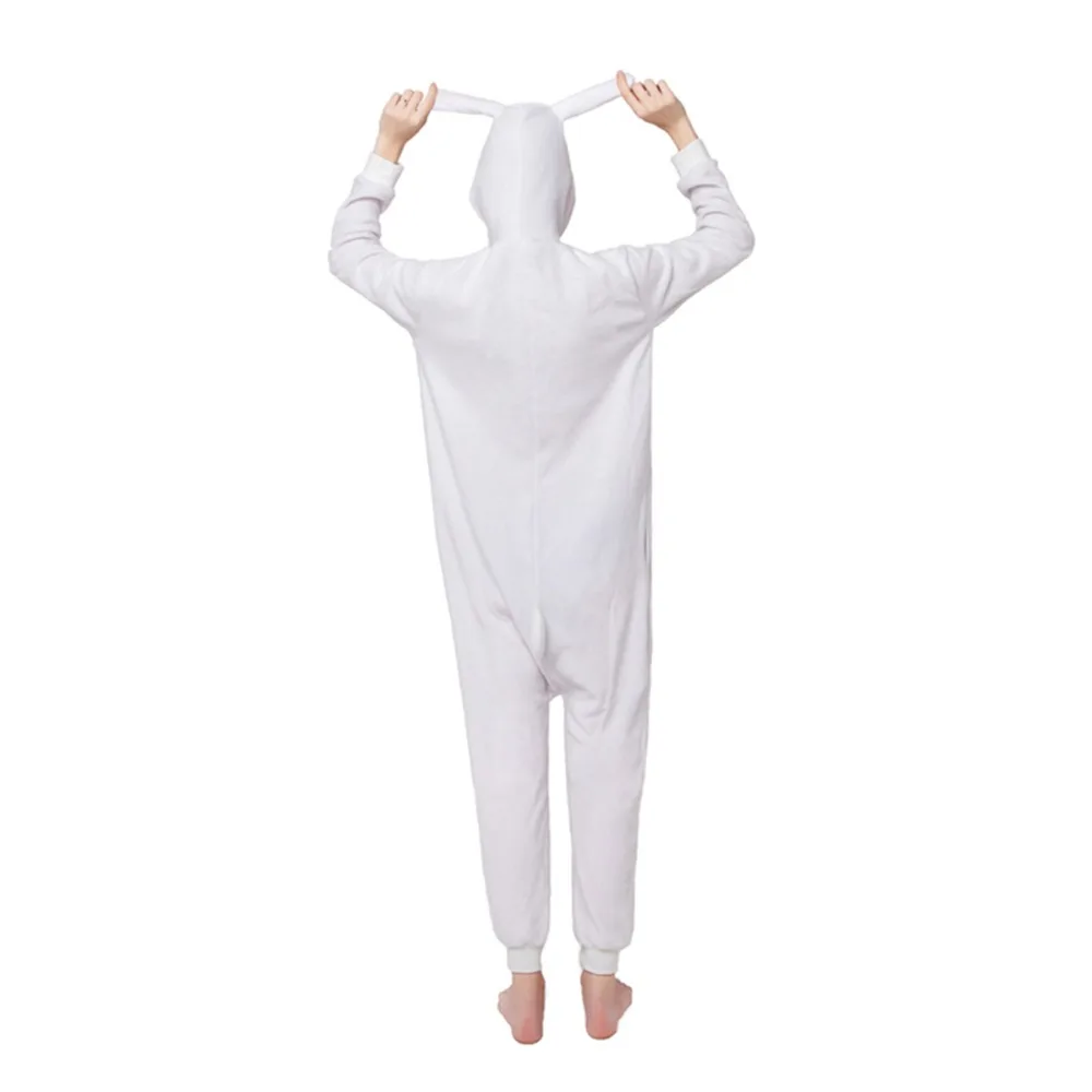 Из Полар флиса белый комбинезон кролик для взрослых унисекс в виде Kigurumi Пижама с