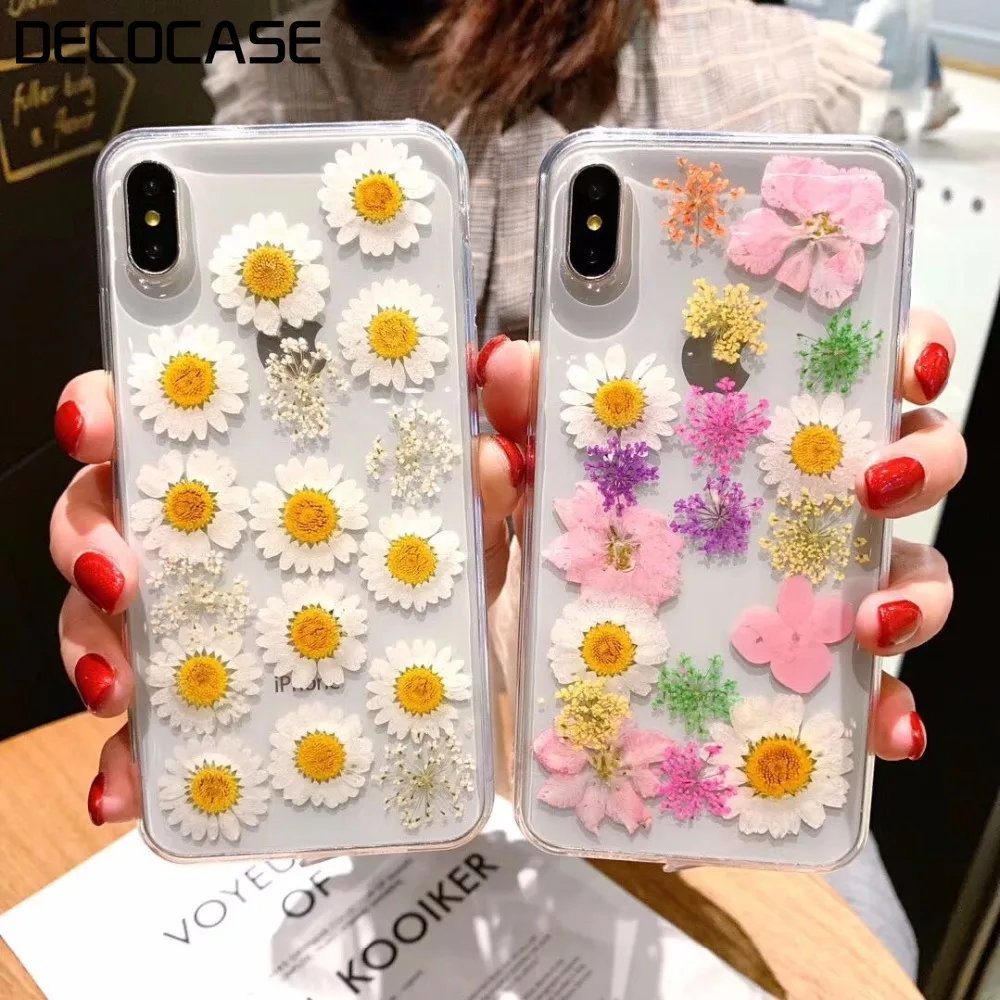 DECOCASE Funny Summer Real Dry Flower Clear TPU Girls Phone Cases for iPhone 7 Plus Case 6 6s 8 X XR S Max |