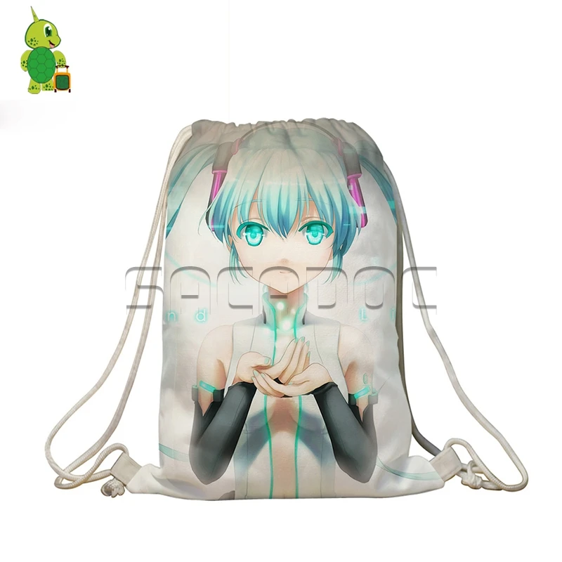 Аниме VOCALOID Hatsune Miku мешок с кулиской с принтом для женщин и мужчин повседневные дорожные сумки на плечо для мальчиков и девочек Мультяшные сумки для хранения книг - Цвет: 6