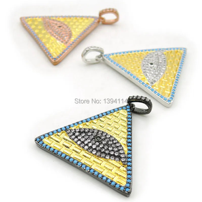 

30*28*3mm Micro Pave Kallaite&Clear&Black CZ Eye Relief Triangle Charms Fit For Making DIY Bracelets Or Necklaces Jewelry