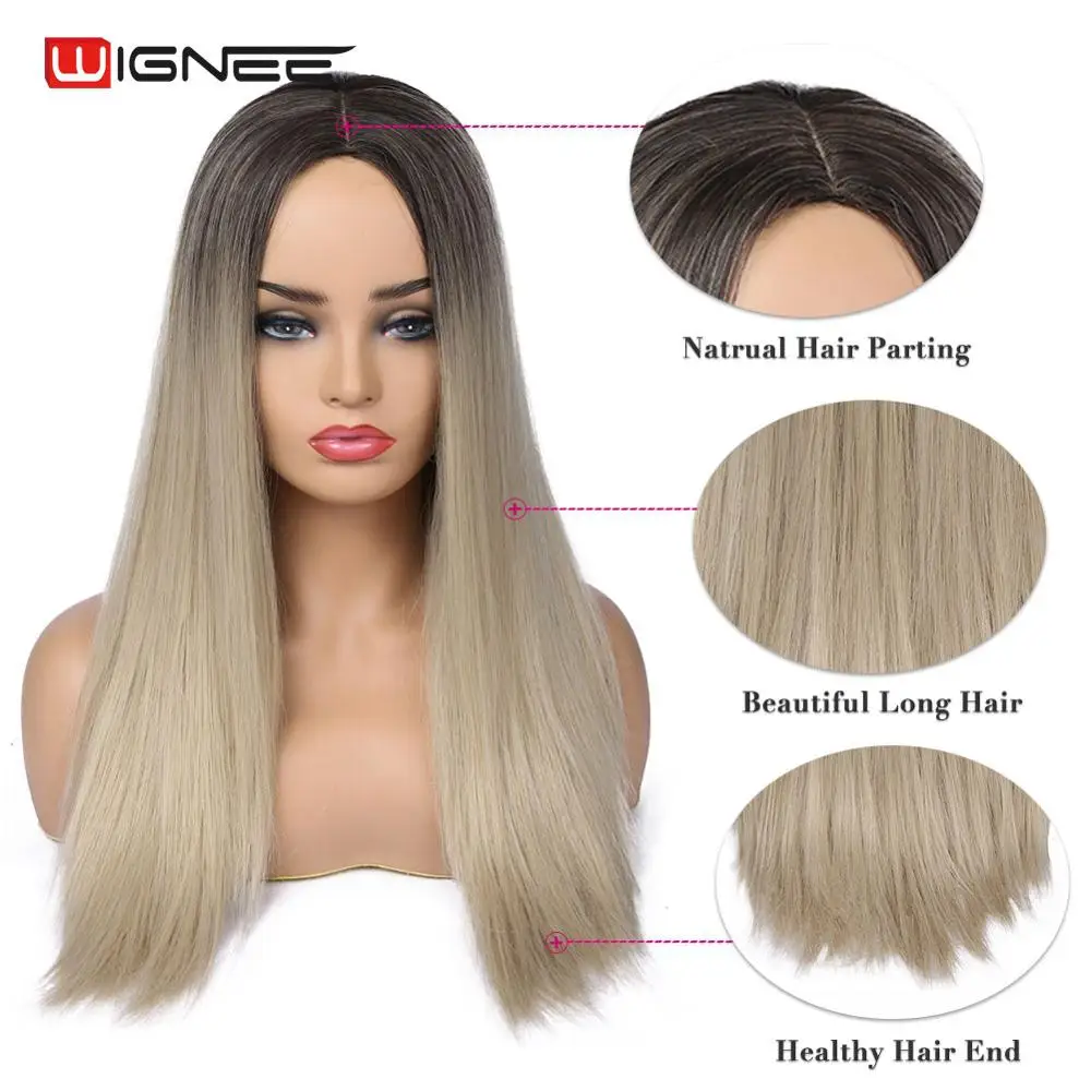 Light Blonde Wignee, длинные прямые волосы, синтетический парик для женщин, Омбре, пепельный блонд/коричневый, натуральные волосы, жаростойкие, на каждый день/вечерние, косплей, парик - Цвет: Light Blonde
