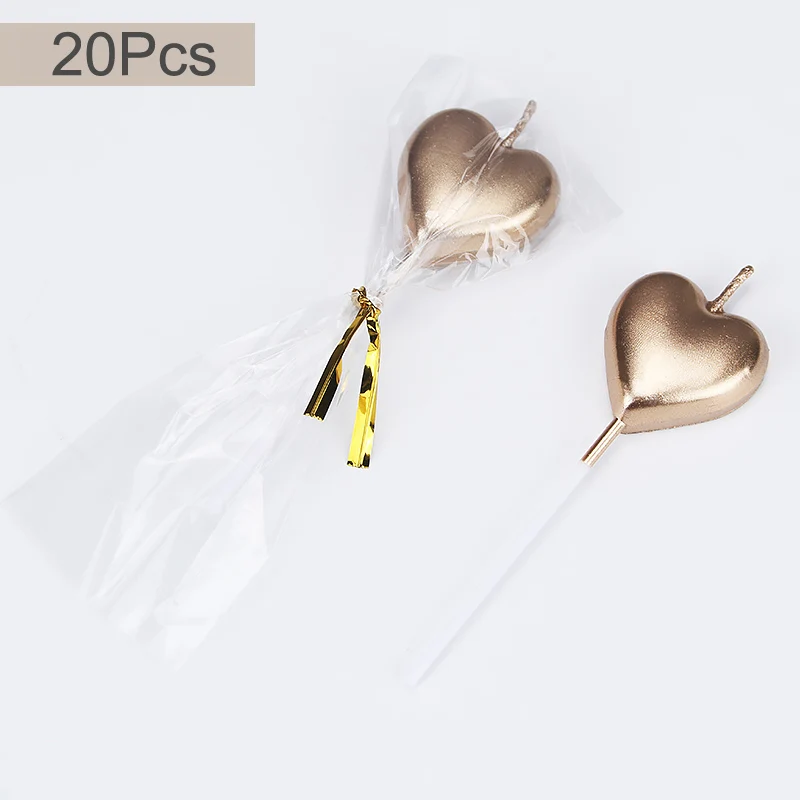Champagne gold 20Pcs 20-50 шт./компл. милые цвета: золотистый, серебристый сердце, звезда, день рождения свечи для торта свечи любовь лампы в форме свечи детский праздничный костюм поставки Свадебные украшения - Цвет: Champagne gold 20Pcs