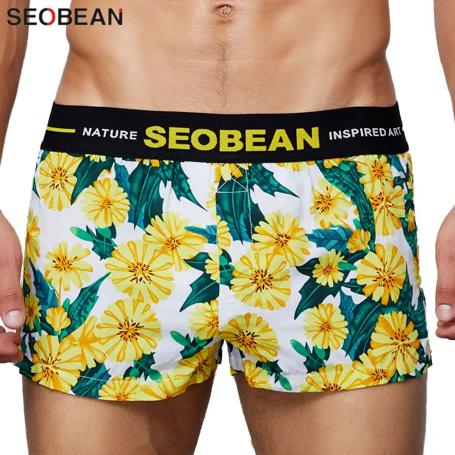 SEOBEAN, мужское нижнее белье, боксеры, удобные, свободные, боксеры, шорты, модные, с цветочным принтом, мужские домашние трусы, новинка