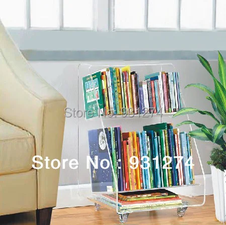 Акриловый книжный шкаф на колесиках 2 яруса прозрачный плексиглас стеллаж для