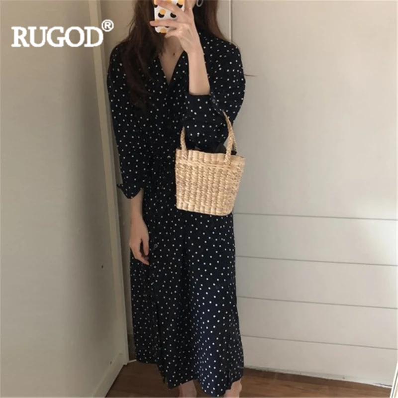 Женское винтажное платье в горошек RUGOD модное ТРАПЕЦИЕВИДНОЕ ПЛАТЬЕ до щиколотки