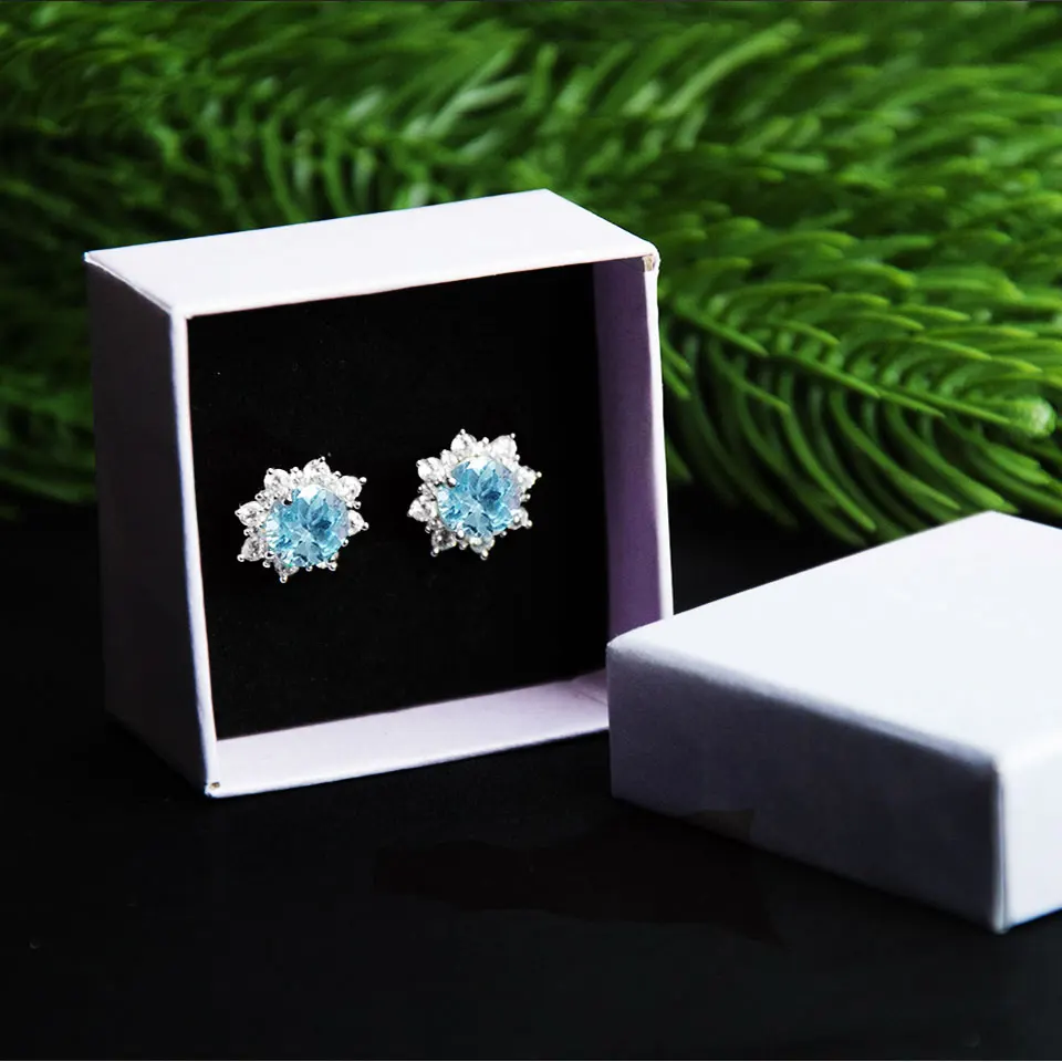 Kuolit 4.7ct натуральный круглый Небесно-Голубой Топаз Драгоценные камни серьги гвоздики для женщин женские из натуральной 925 пробы серебряные Роскошные ювелирные изделия