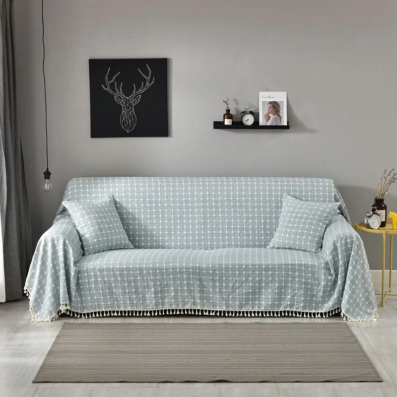 

2019 new dustproof covers solid plaid cotton linen sofa towels slipcovers polyester seat european style couch covers sofa towels