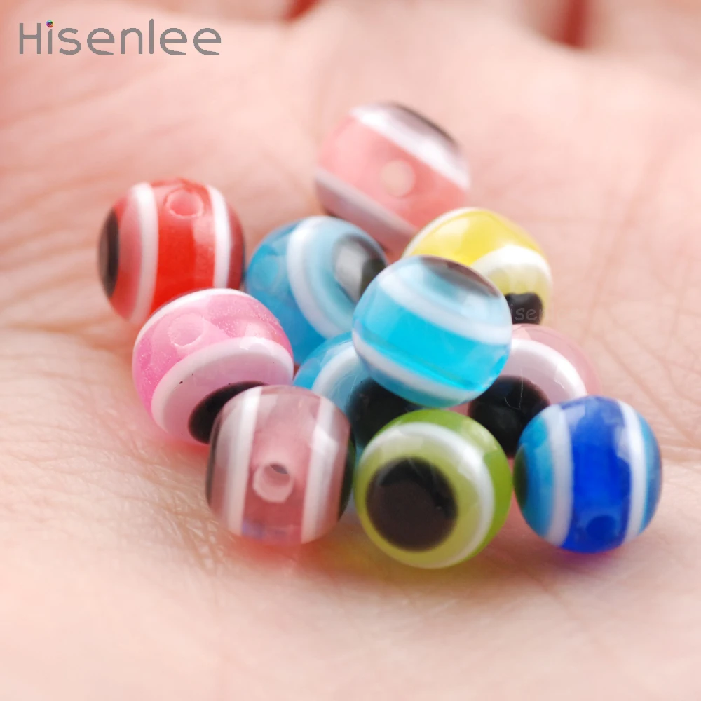 8mm 100 Pcs/package New fashion Round Evil Resin Eye Beads Stripe Space 8 colors/Mixed color DIY Bracelet Making | Украшения и