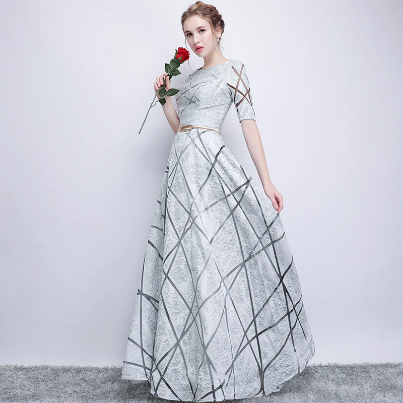 Long Elegant Evening Dresses 2018 New O-neck A-line Half Sleeve Candy Color Prom Party Vestidos Largos Elegantes X | Свадьбы и