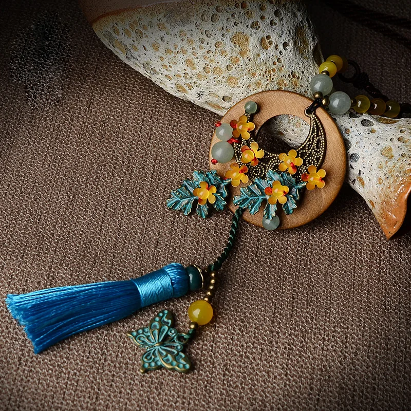 Синие Подвески с кисточками, модные желтые натуральные камни, винтажное деревянное ожерелье, новое этническое ожерелье, ожерелье из авантюрина