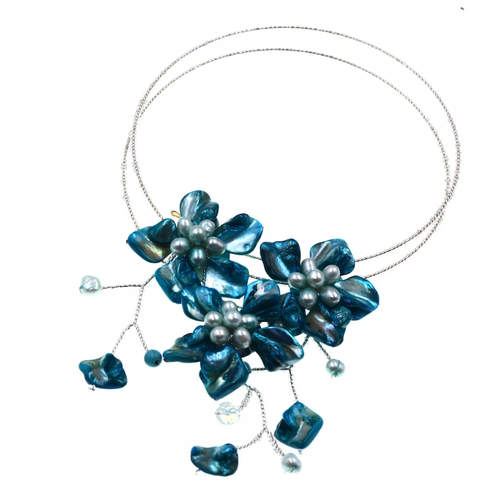 

2018 Europe brand Luxury Handmade blue shell white Czech glass seed beads Wrap necklace Jewelry Women Gift Party