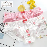 japanese strawberry girls underwear student cartoon flying side milk silk low waist ladies underwear cotton leechee jf1016