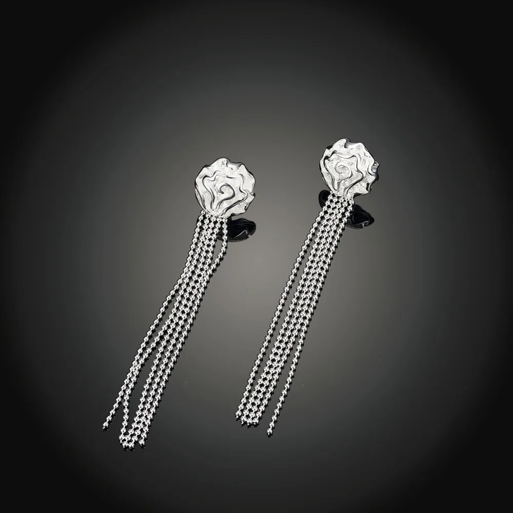 2017 модные ювелирные изделия серебряные Длинные серьги с кисточками милые розы