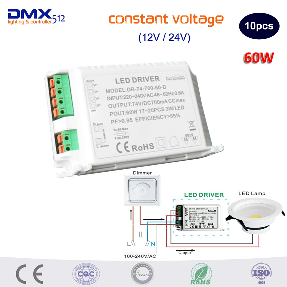 LED драйвер с регулируемой яркостью и постоянным напряжением 60 Вт|triac dimmable led driver|led