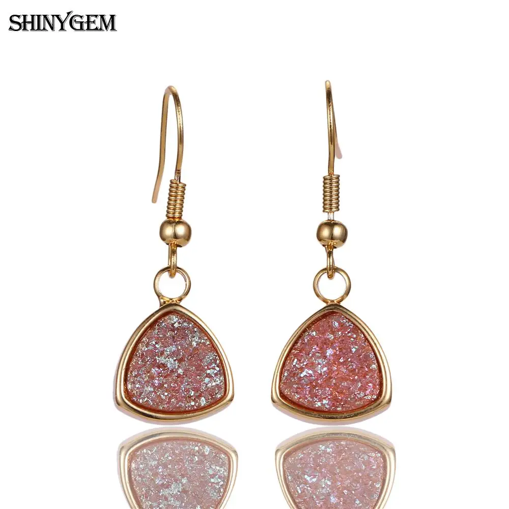 Champagne Серьги-капли с золотым покрытием ShinyGem, серьги-подвески, сверкающие, длинное из натурального камня, серьги с опалом, минеральными кристаллами для женщин - Окраска металла: Champagne