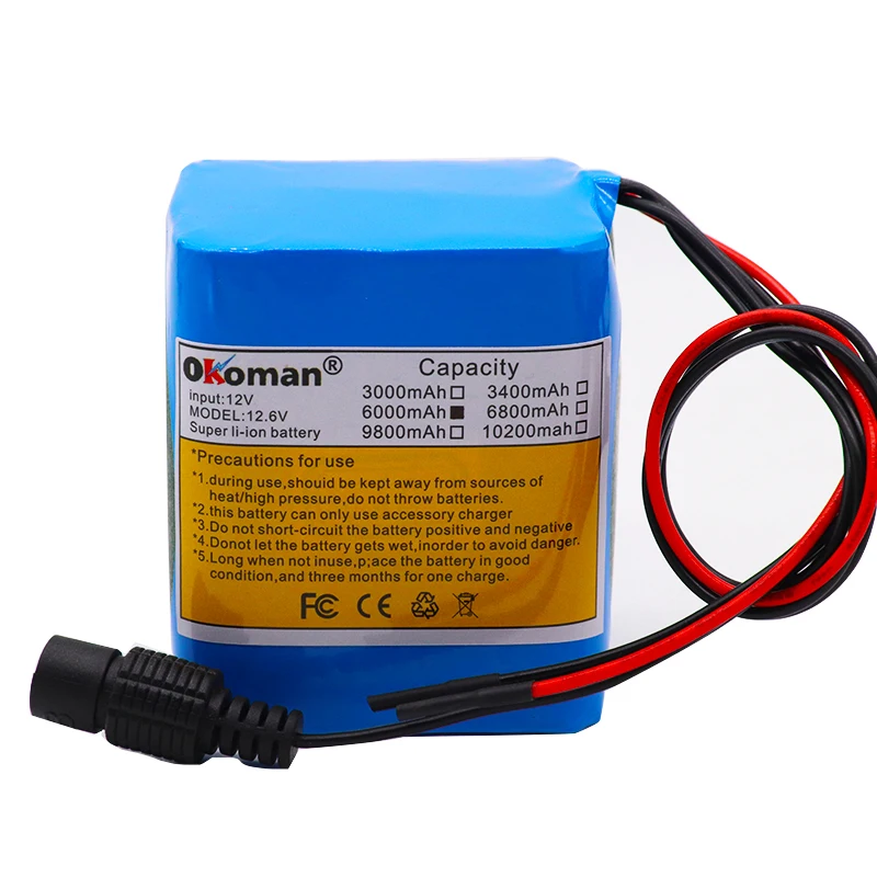 Okoman аккумулятор большой емкости 12V 6000mAh 18650 литий ионный 6Ah DC12.6V портативный