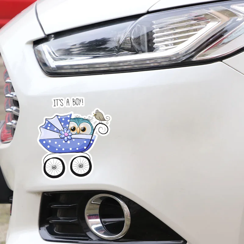 YJZT 13.7CM*15CM Owl Boy On The Trolley PVC Window Decoration Car Sticker 11-01368 | Автомобили и мотоциклы