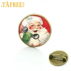 TAFREE vintage Santa Claus greetings badge pins fashion red Father Christmas antique bronze brooches pin kids jewelry gifts J192