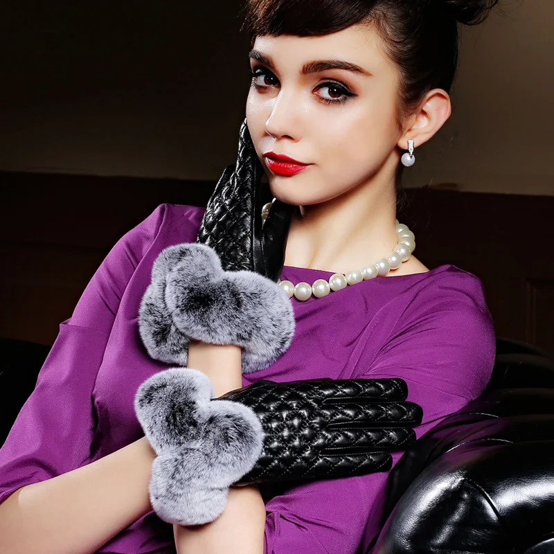 Женские перчатки для сенсорных экранов зимние теплые из натуральной кожи