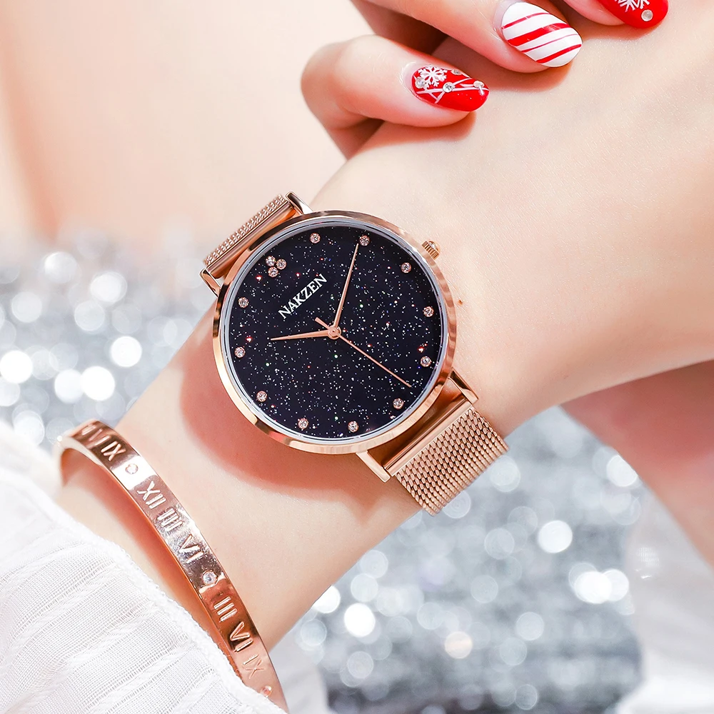 relogio feminino NAKZEN Women Diamond Elegant Simple and stylish Watches Ladies Creative Roman Fashion Waterproof Quartz Watch