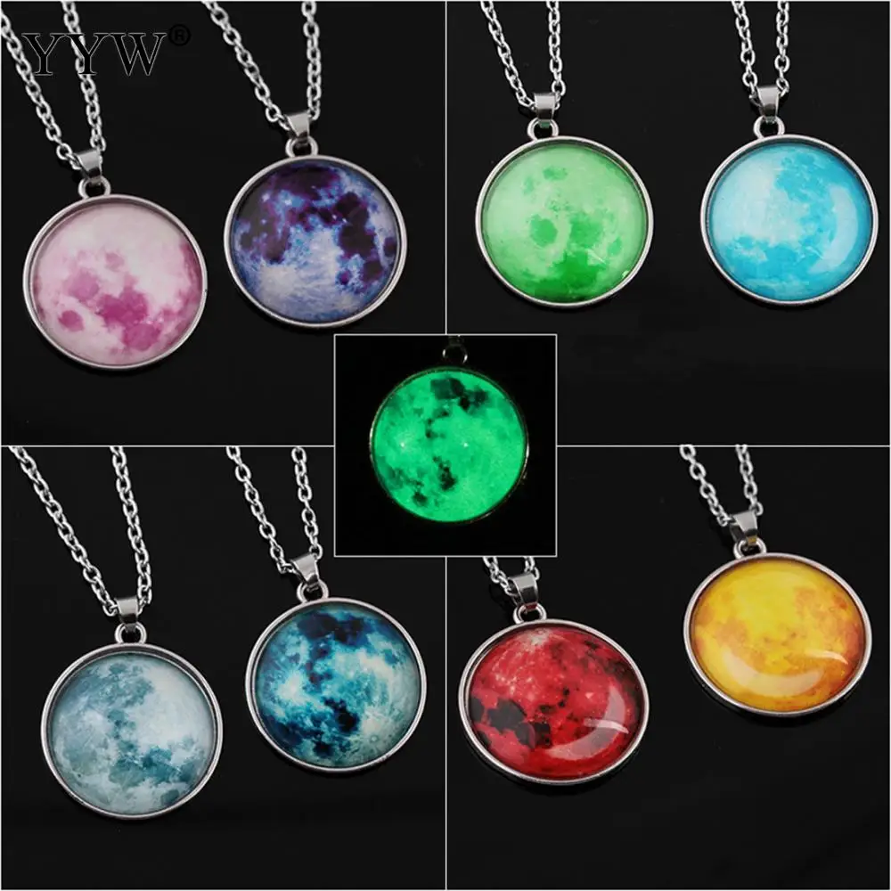 Glass Dome Lunar Eclipse Necklace Luminous Jewelry Full Moon Pendant Glow In The Dark Women Men Gift | Украшения и аксессуары