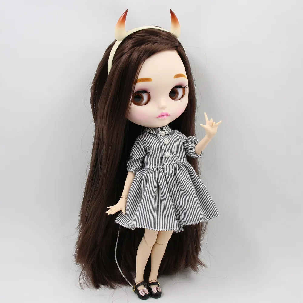 ICY DBS Blyth кукла игрушка прямые каштановые волосы шарнир тела Дьявол Рог платье