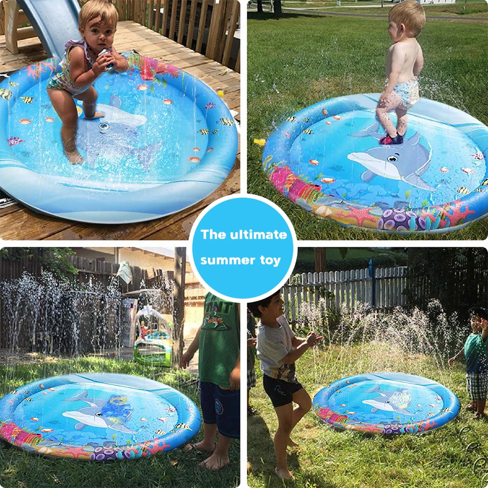 

100cm Baby Water Play Mat Kid Sprinkler Water Pad Summer Outdoor Sports Toys Children PVC Beach Lawn Cushion Children's Games