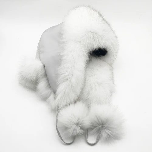 natural fox white Горячая Распродажа, женские шапки из натурального Лисьего меха, русская ушанка, зимние толстые теплые уши, модная шапка-бомбер, женская шапка из натурального Лисьего меха - Цвет: natural fox white