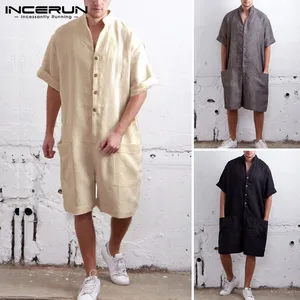 Harajuku мужской комбинезон, мужской комбинезон с коротким рукавом, однотонный, на пуговицах, с большими карманами, джемперы, комбинезоны, модные, карго костюмы, повседневные, Ramper