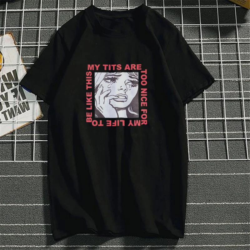 Забавная летняя футболка 2019 Женская хлопковая с надписью My Tits сексуальные