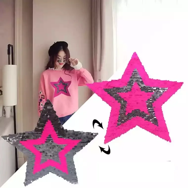 

1pc Star Reversible Change Color Sequins Patches DIY Sew On Patches For Clothes Applique Clothing Decoration