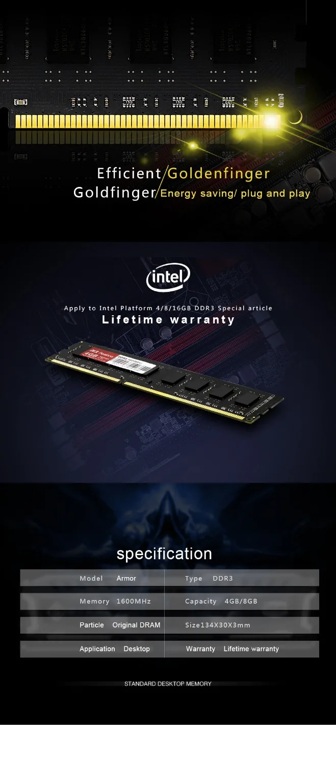 Eeinno ram ddr3 4 ГБ/8 ГБ 1600 МГц 1,5 в NON-ECC 12800 Мб/с 240pin пожизненная гарантия одиночный модуль оперативной памяти Память для настольных компьютеров Intel и AMD
