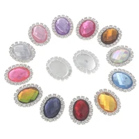 25mm oval acrylic rhinestone buttons flat back craft diy gem embellishments for wedding invitation card or hair bow with crystal