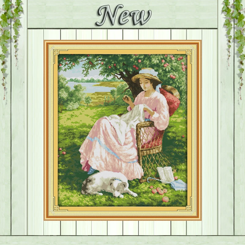 

The woman under an apple tree Decor paintings counted print on canvas DMC 11CT 14CT kits Cross Stitch embroidery needlework Sets
