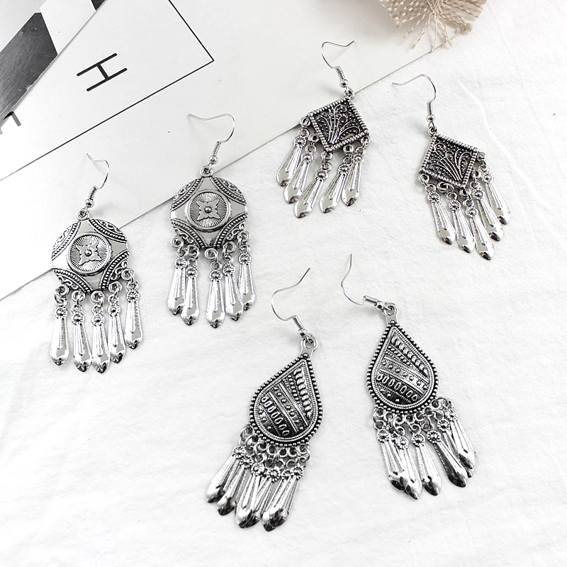 Винтажная имитация антикварного серебра геометрическая форма кулон серьги