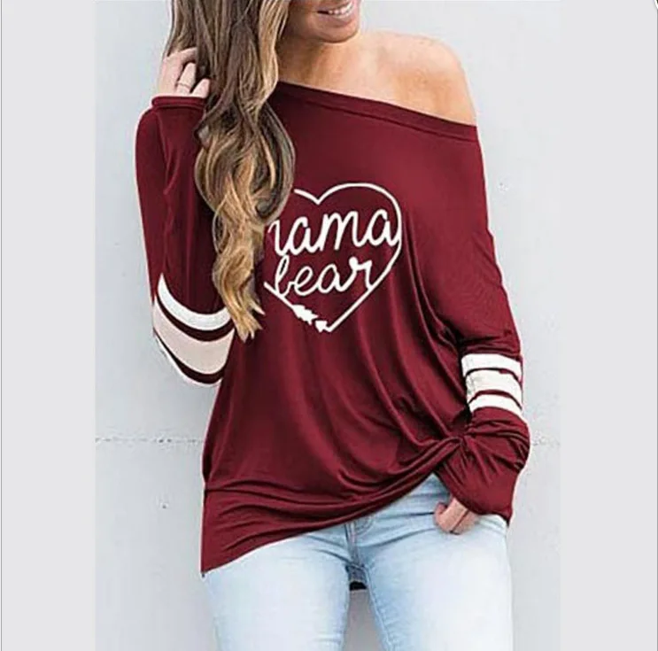 

Letter printed Maternity clothes one shoulder Pregnant tops Long sleeve autumn fashion woman clothing for pregnancy women's tees