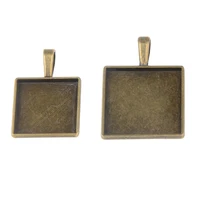 lfpu 20mm 25mm square cabochons base settings antique bronze pendant bezel tray for diy glass cabochon necklace making