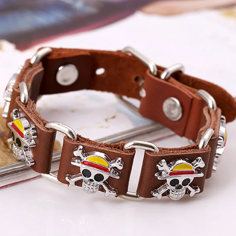 Кожаный браслет в стиле аниме панк пират скелетоны мужские украшения calaveras с