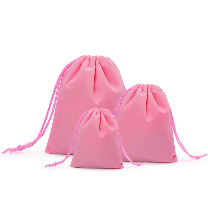 50pcs/lot Pink 3  size pull rope velvet bag, jewelry ring bracelet gift pouchs