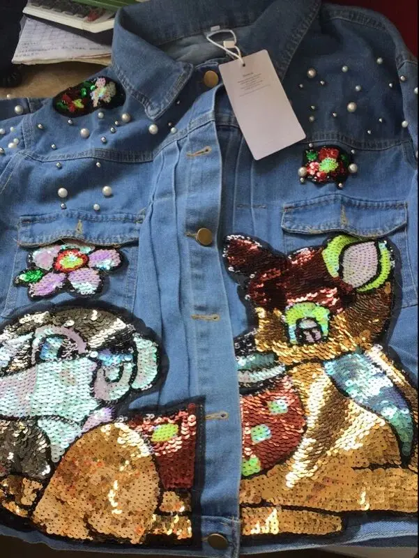 Модная брендовая ковбойская куртка с блестками и мультяшным рисунком женская