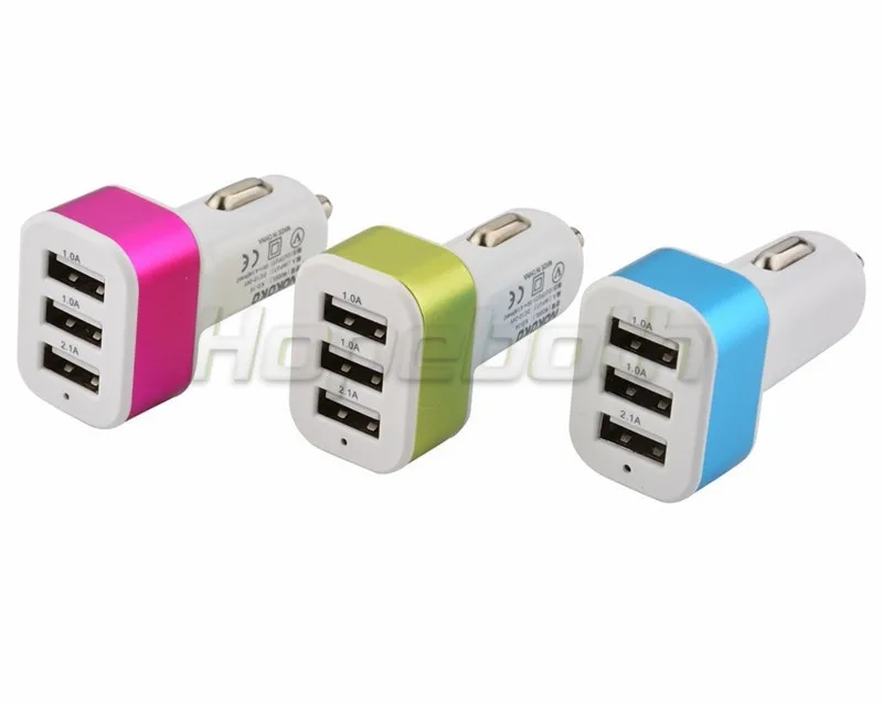 USB Автомобильное зарядное устройство адаптер 3 порта 2A 2.1A 1A для iPhone Samsung золото